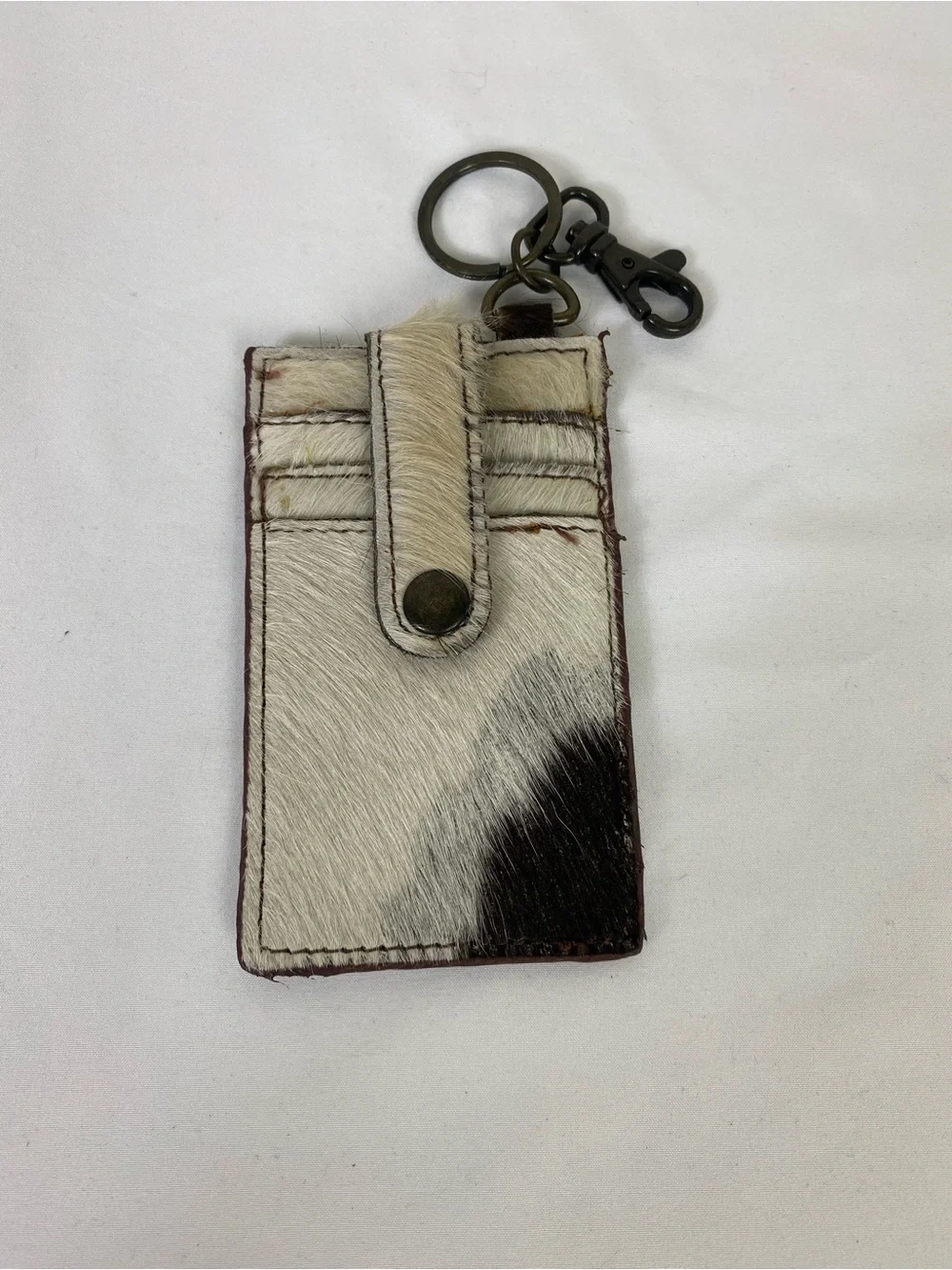 Myra Bag Cowhide Key & Card Holder in White and Black